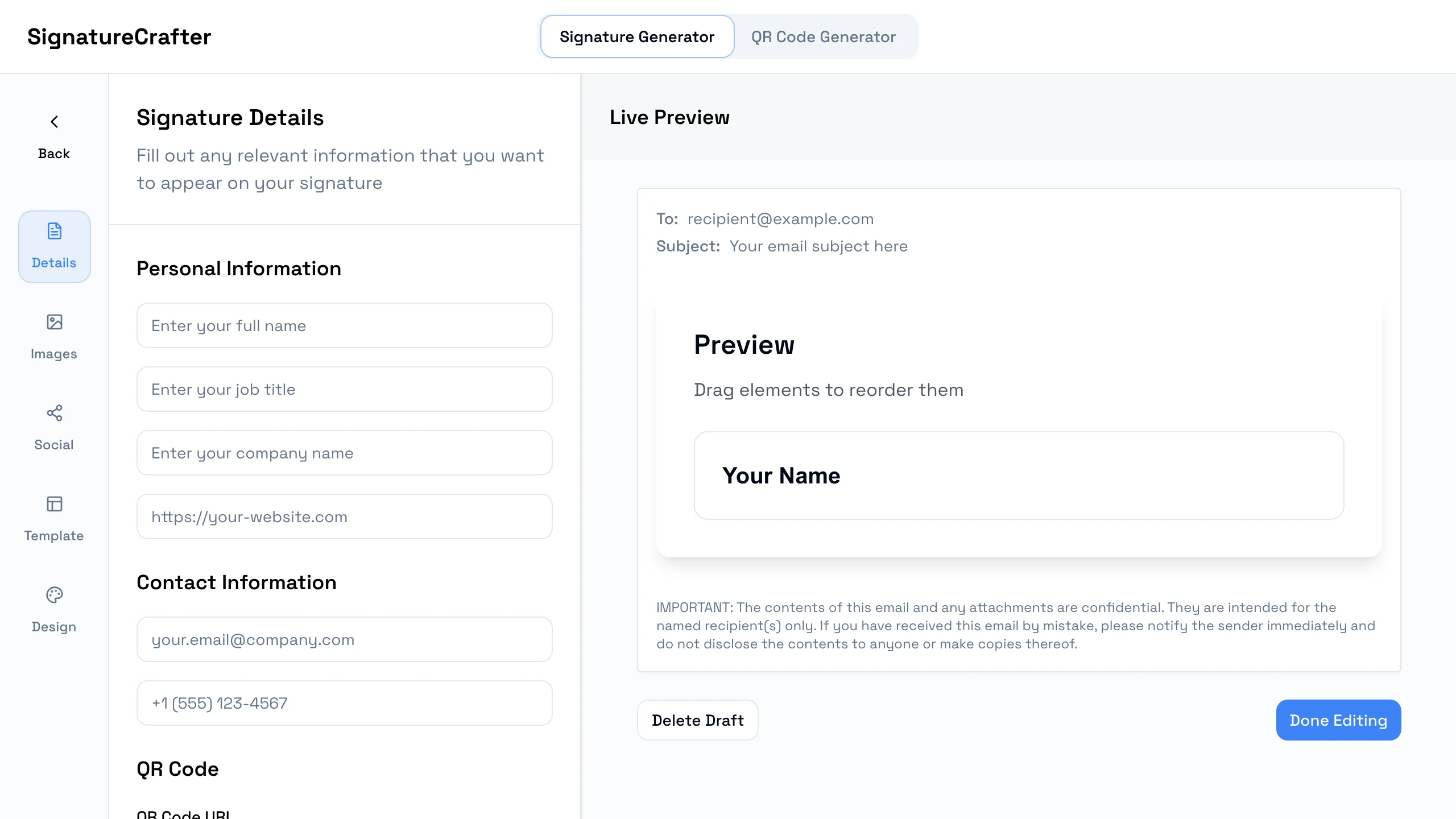 Loading preview of SignatureCrafter - Email Signature & QR Code Generator Template